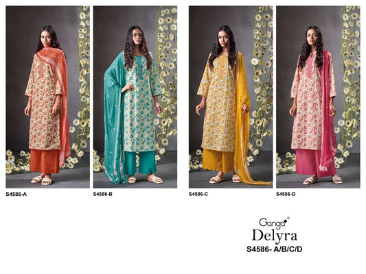 Delyra S4586 Ganga Cotton Plazzo Style Suits Exporter Ahmedabad