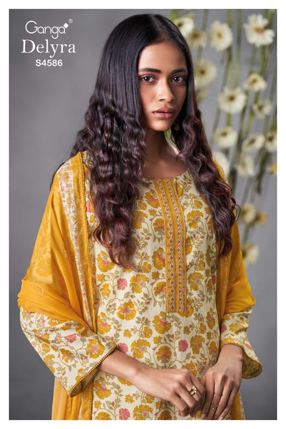 Delyra S4586 Ganga Cotton Plazzo Style Suits Exporter Ahmedabad