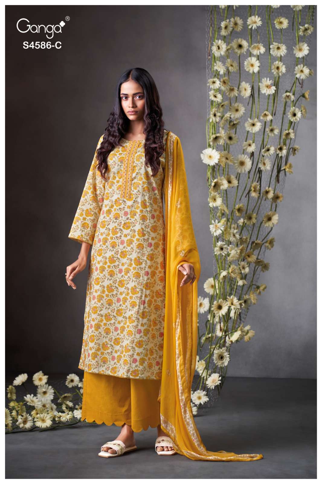 Delyra S4586 Ganga Cotton Plazzo Style Suits Exporter Ahmedabad