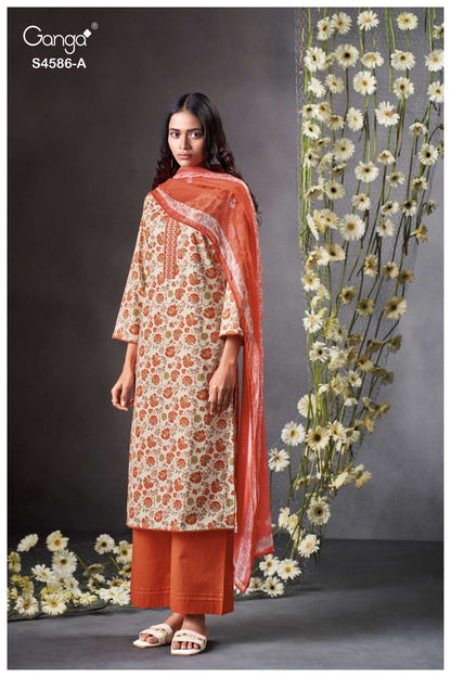 Delyra S4586 Ganga Cotton Plazzo Style Suits Exporter Ahmedabad