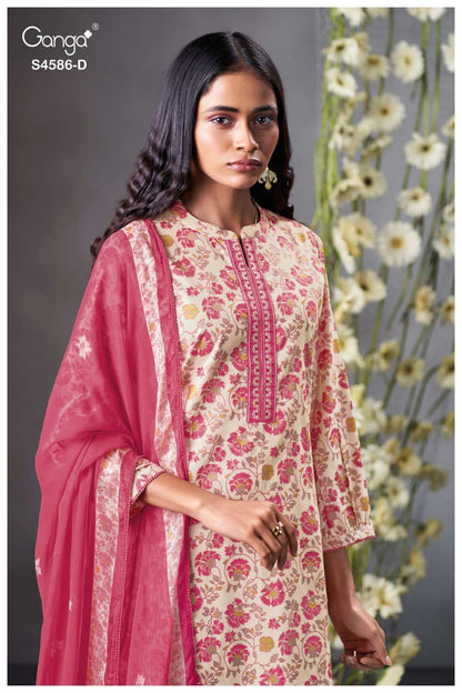 Delyra S4586 Ganga Cotton Plazzo Style Suits Exporter Ahmedabad