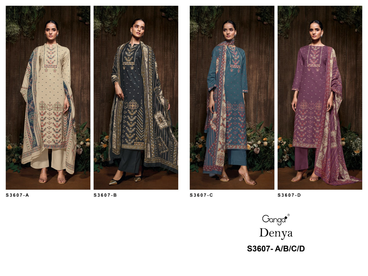 Denya 3607 Ganga Premium Cotton Plazzo Style Suits Wholesale Price