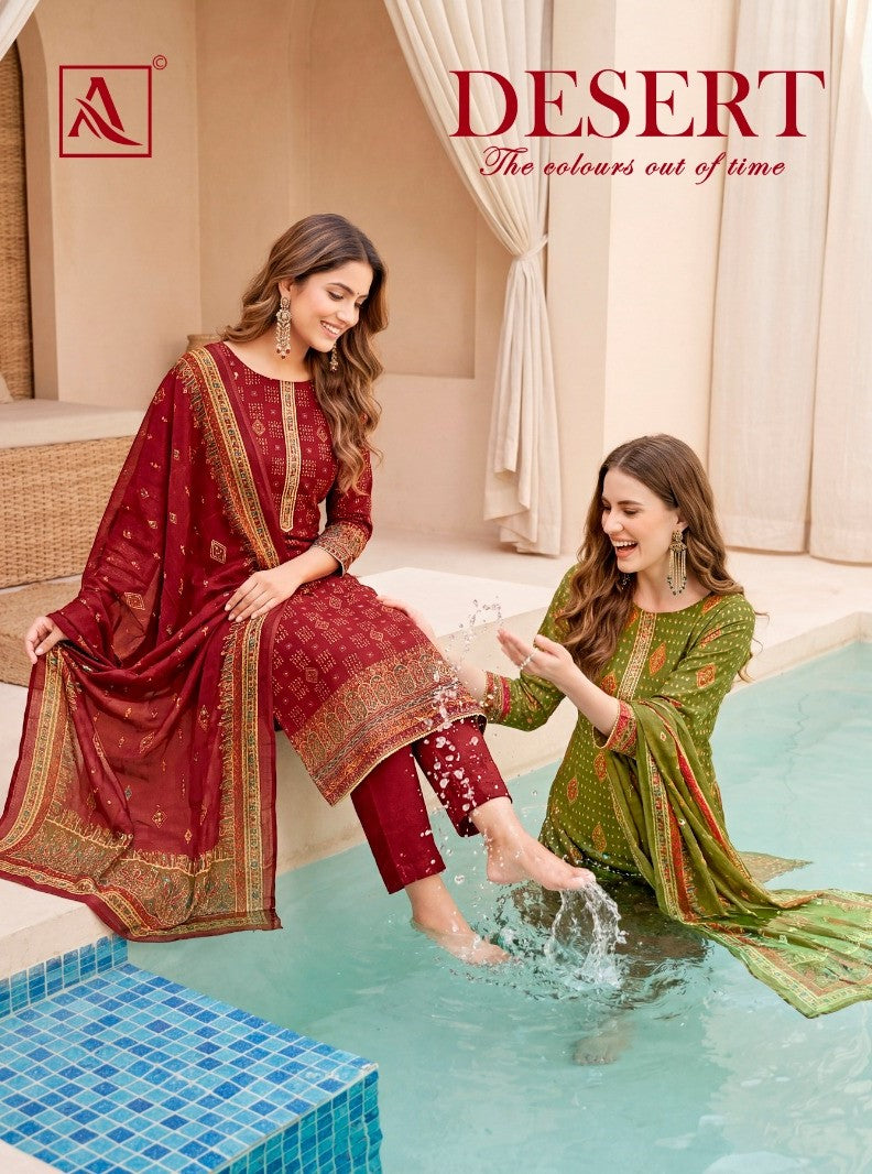 Desert Alok Viscose Reyon Karachi Salwar Suits Exporter India