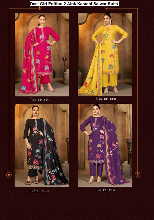 Desi Girl Edition 2 Alok Viscose Muslin Karachi Salwar Suits Wholesaler Ahmedabad