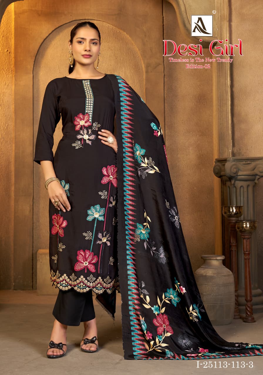 Desi Girl Edition 2 Alok Viscose Muslin Karachi Salwar Suits Wholesaler Ahmedabad