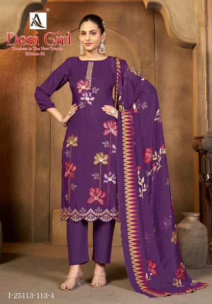 Desi Girl Edition 2 Alok Viscose Muslin Karachi Salwar Suits Wholesaler Ahmedabad