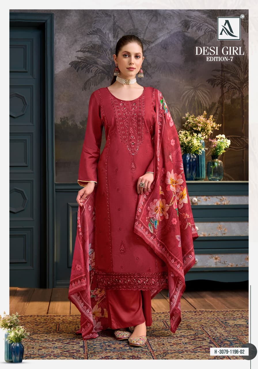 Desi Girl Edition 7 Alok Viscose Muslin Karachi Salwar Suits Wholesale Rate