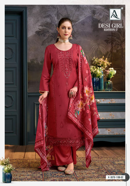 Desi Girl Edition 7 Alok Viscose Muslin Karachi Salwar Suits Wholesale Rate