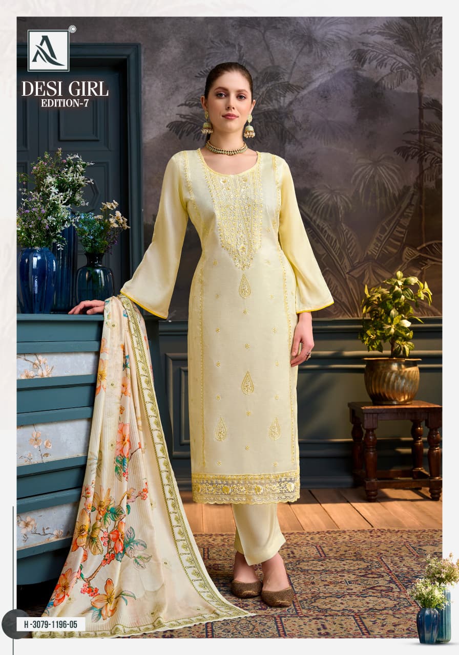 Desi Girl Edition 7 Alok Viscose Muslin Karachi Salwar Suits Wholesale Rate