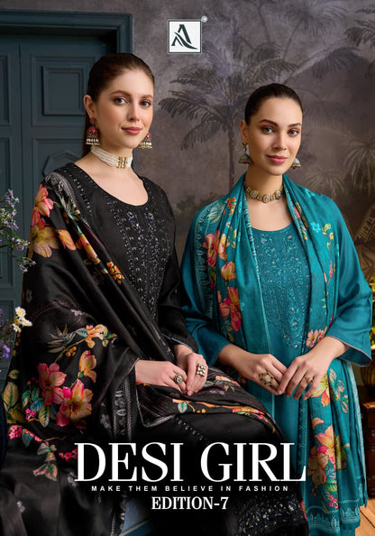 Desi Girl Edition 7 Alok Viscose Muslin Karachi Salwar Suits Wholesale Rate