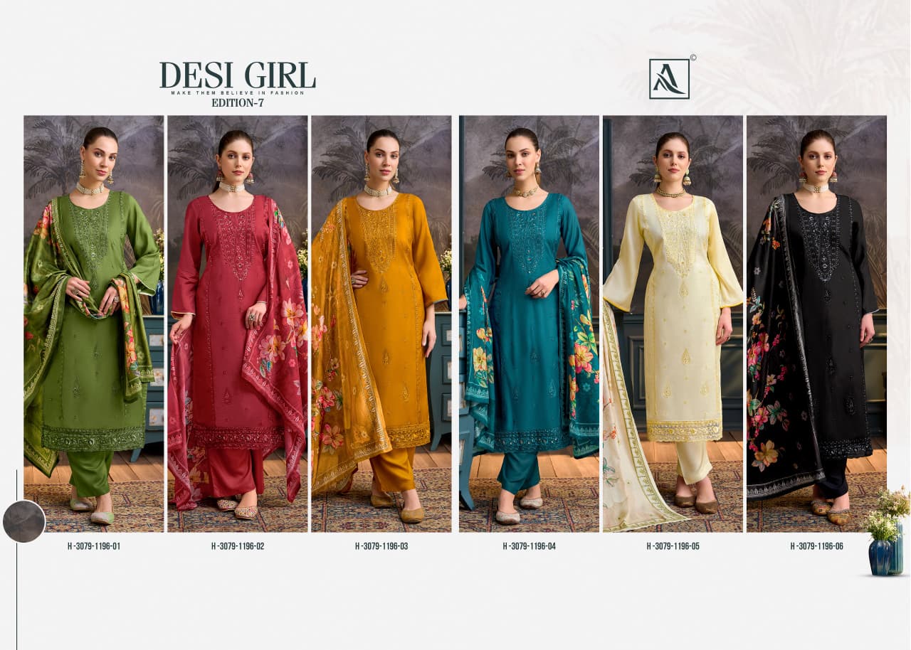 Desi Girl Edition 7 Alok Viscose Muslin Karachi Salwar Suits Wholesale Rate