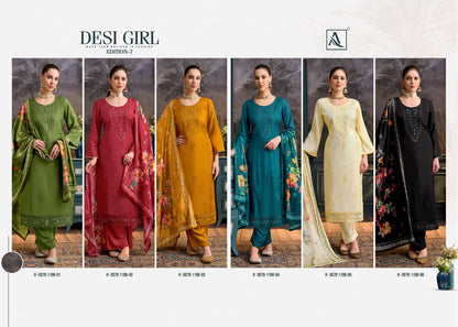 Desi Girl Edition 7 Alok Viscose Muslin Karachi Salwar Suits Wholesale Rate