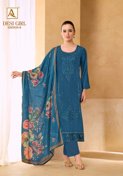 Desi Girl Edition 9 Alok Viscose Maslin Karachi Salwar Suits Wholesale