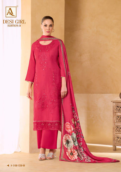Desi Girl Edition 9 Alok Viscose Maslin Karachi Salwar Suits Wholesale