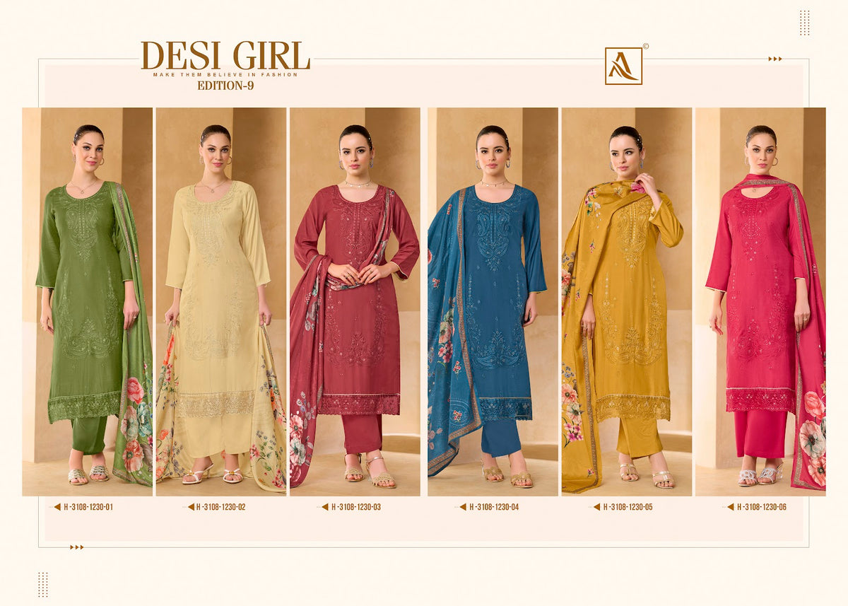 Desi Girl Edition 9 Alok Viscose Maslin Karachi Salwar Suits Wholesale