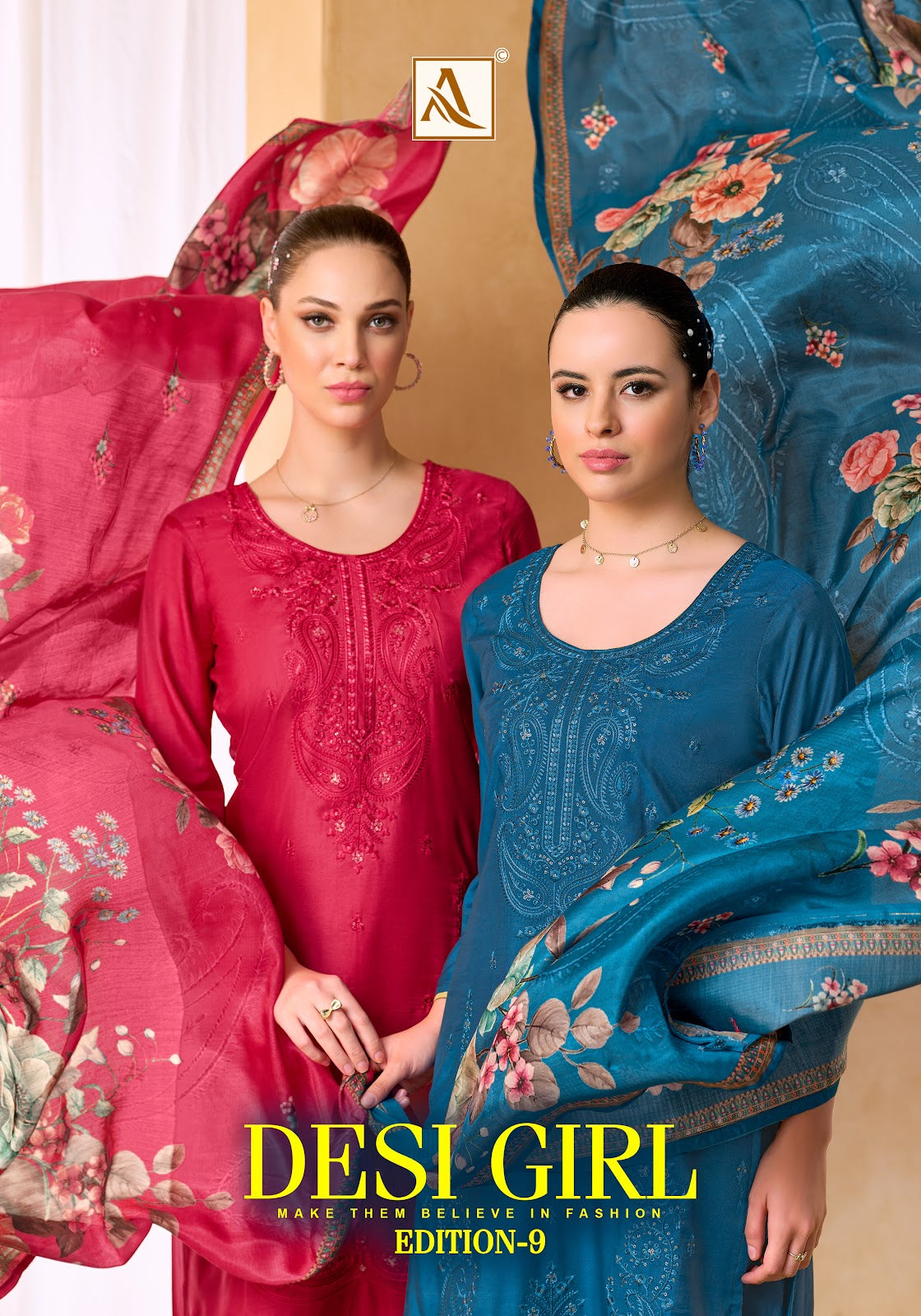 Desi Girl Edition 9 Alok Viscose Maslin Karachi Salwar Suits Wholesale