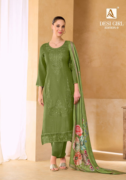 Desi Girl Edition 9 Alok Viscose Maslin Karachi Salwar Suits Wholesale
