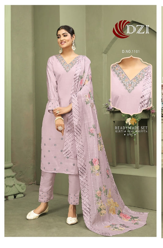 Design- 1101-1102 Dzi Roman Silk Readymade Pant Style Suits