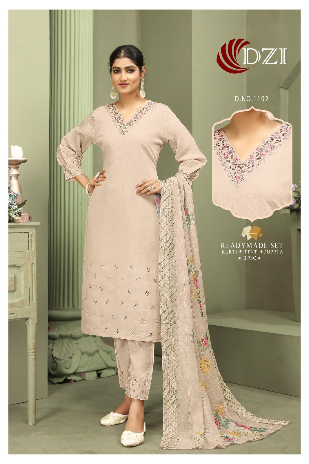 Design- 1101-1102 Dzi Roman Silk Readymade Pant Style Suits