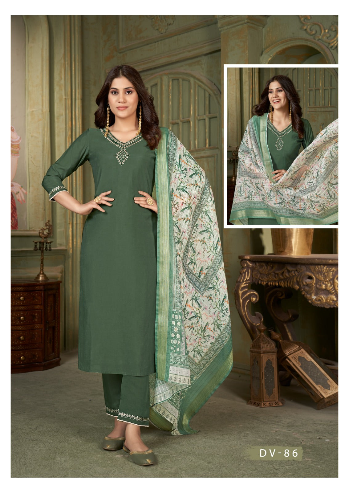 Design-86 Dzi Roman Silk Readymade Pant Style Suits