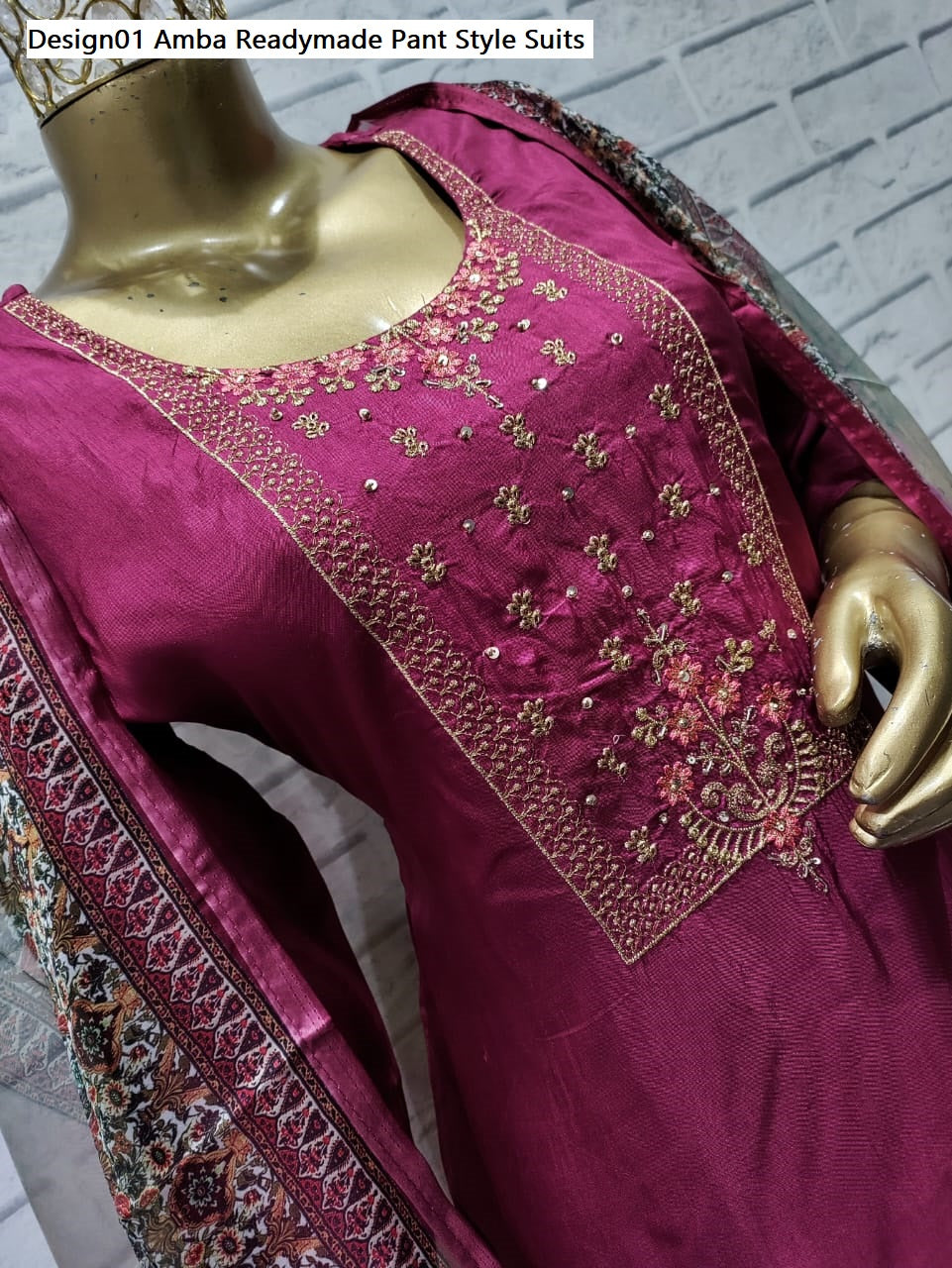 Design01 Amba Russian Silk Readymade Pant Style Suits Manufacturer Gujarat