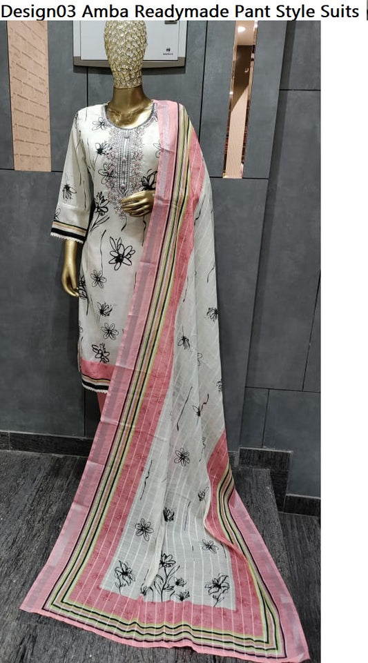 Design03 Amba Linen Readymade Pant Style Suits Exporter Gujarat