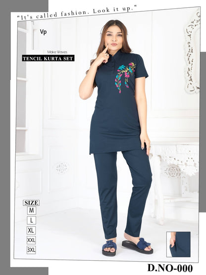 Design 000 Plain Vp Tencil Kurta Night Suits Wholesaler