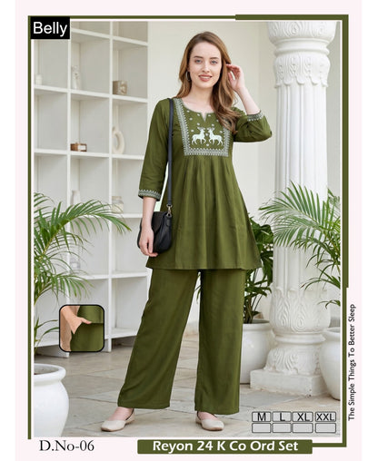 Design 01-06 Belly Rayon 24Kg Co Ord Set Wholesale Price