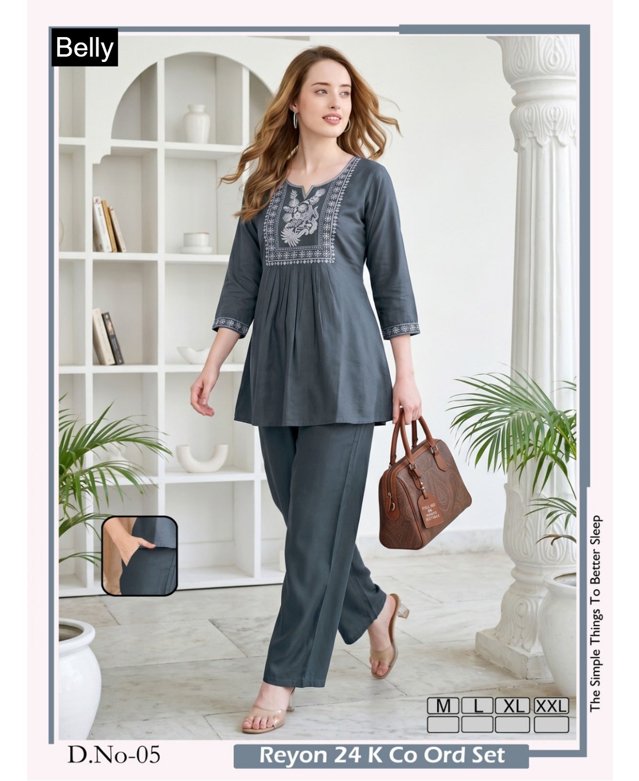 Design 01-06 Belly Rayon 24Kg Co Ord Set Wholesale Price