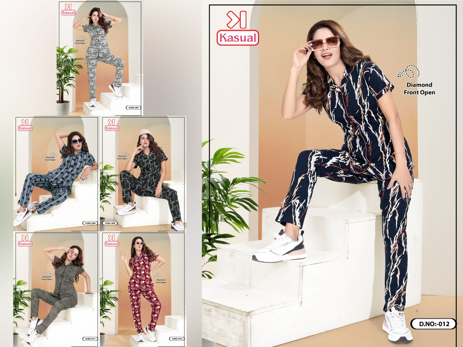 Design 012 Kasual Hosiery Collar Night Suits Supplier Ahmedabad