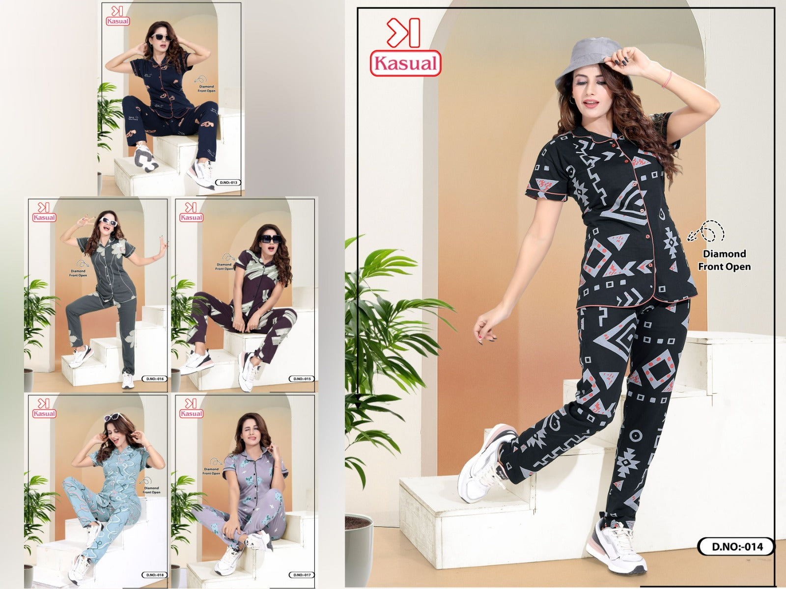 Design 014 Kasual Hosiery Collar Night Suits Exporter Ahmedabad