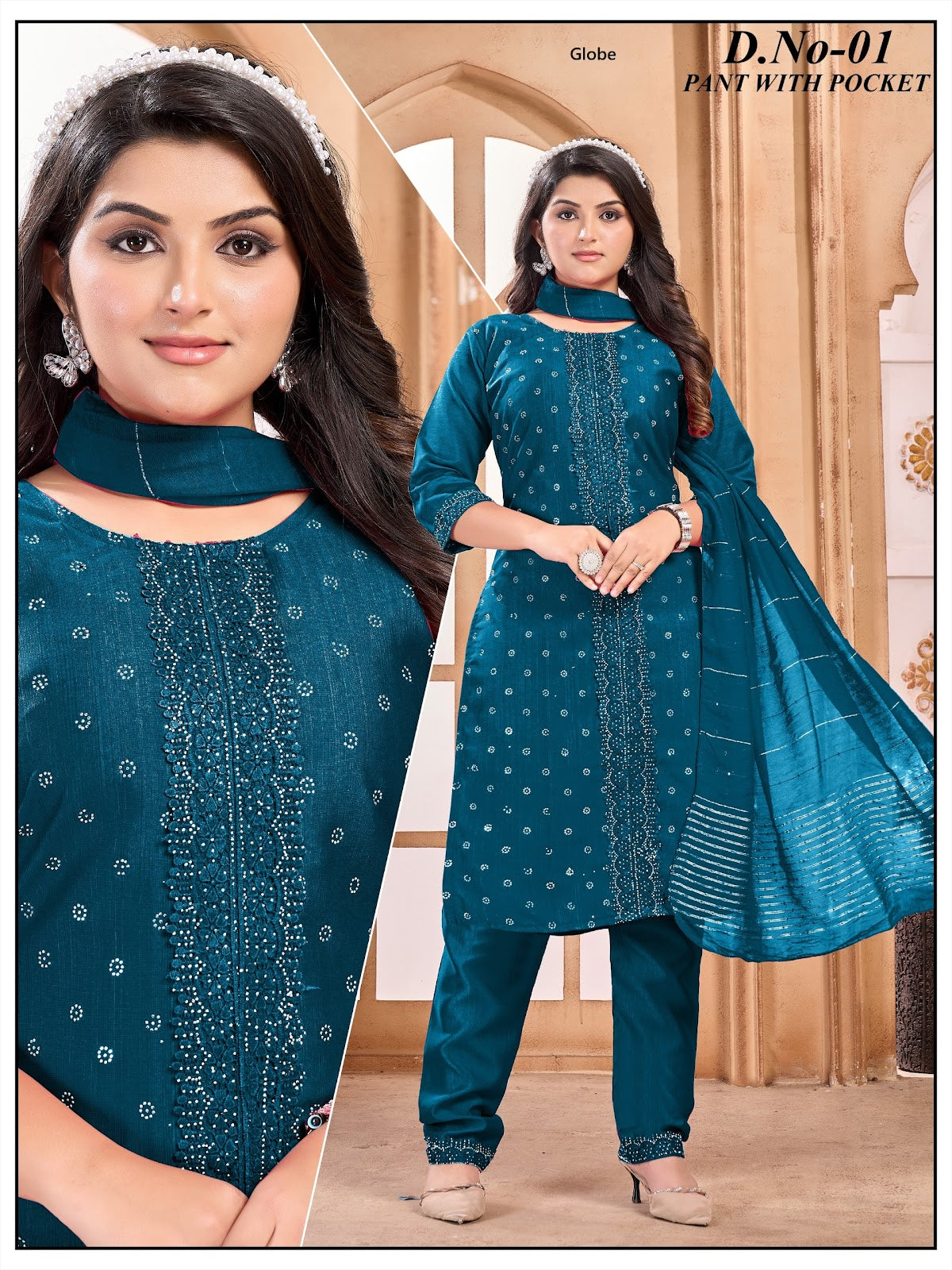Design 01 Globe Vertican Readymade Pant Style Suits Manufacturer Gujarat