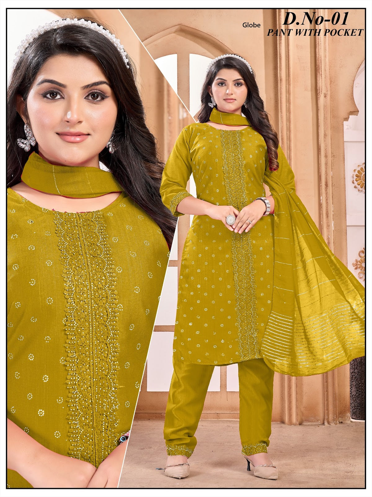 Design 01 Globe Vertican Readymade Pant Style Suits Manufacturer Gujarat