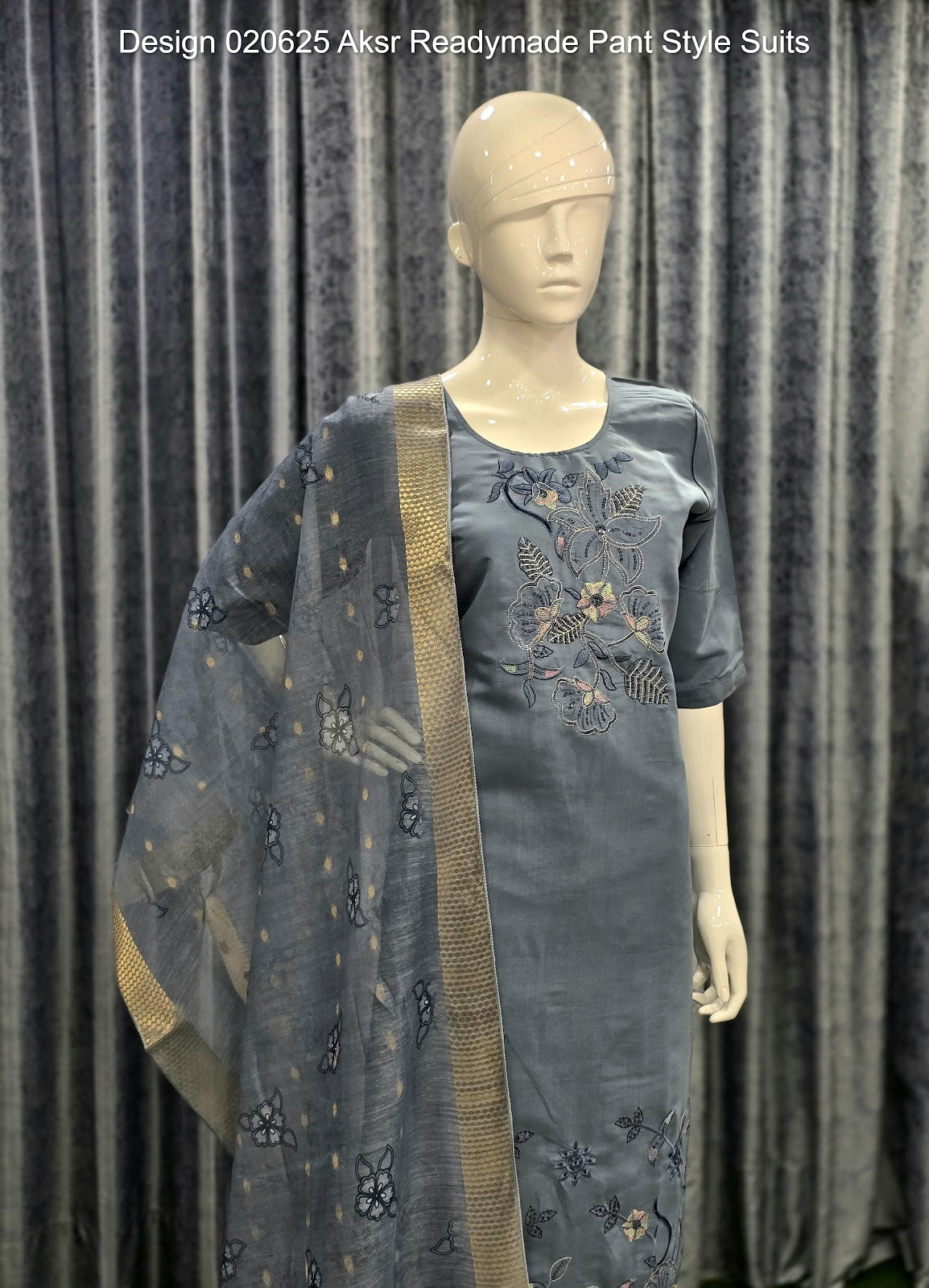 Design 020625 Aksr Roman Silk Readymade Pant Style Suits Supplier Gujarat