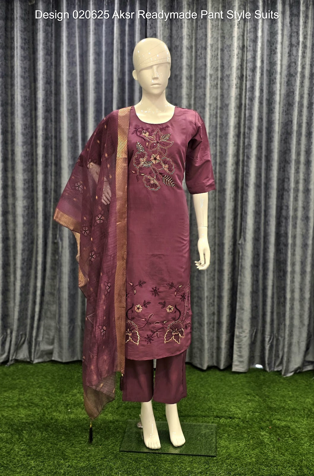 Design 020625 Aksr Roman Silk Readymade Pant Style Suits Supplier Gujarat
