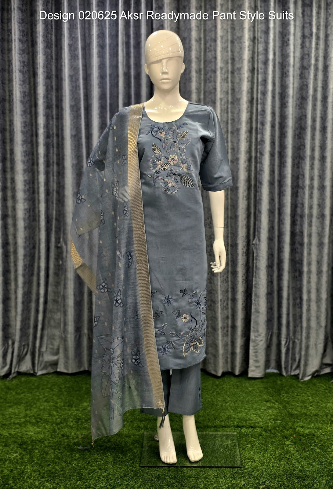 Design 020625 Aksr Roman Silk Readymade Pant Style Suits Supplier Gujarat