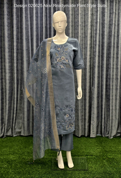 Design 020625 Aksr Roman Silk Readymade Pant Style Suits Supplier Gujarat