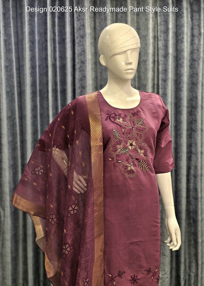 Design 020625 Aksr Roman Silk Readymade Pant Style Suits Supplier Gujarat