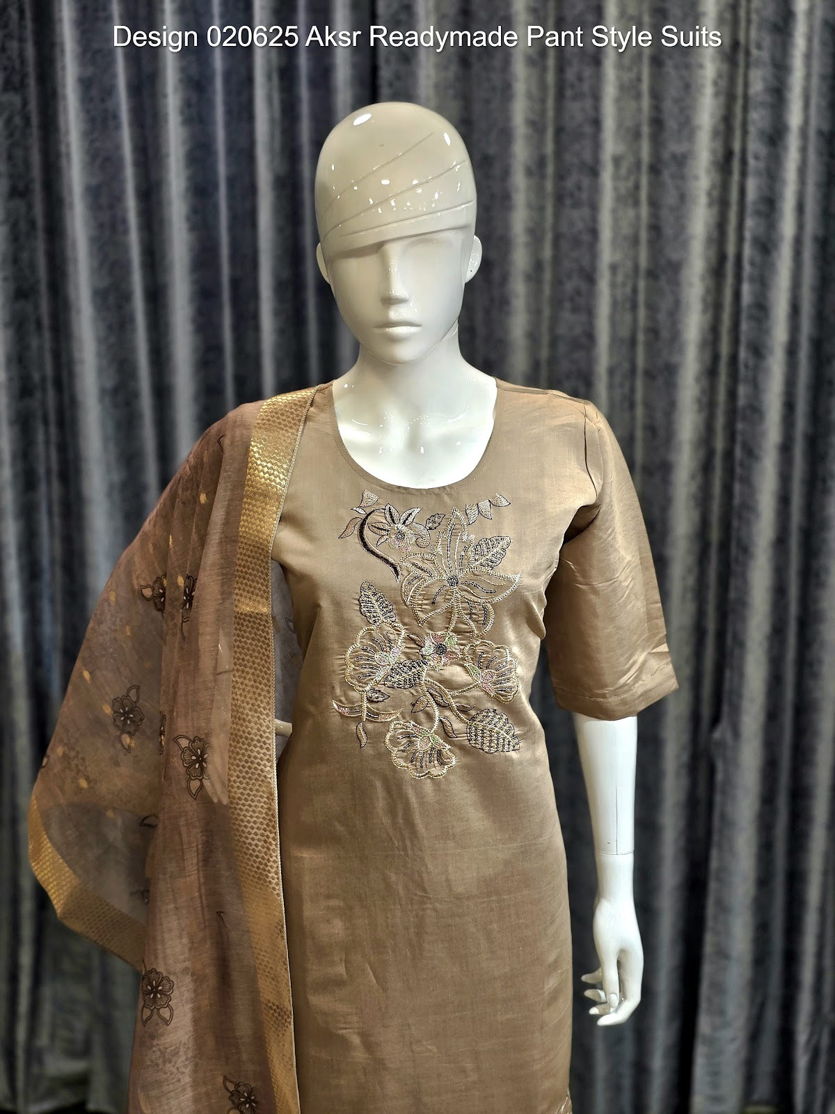 Design 020625 Aksr Roman Silk Readymade Pant Style Suits Supplier Gujarat