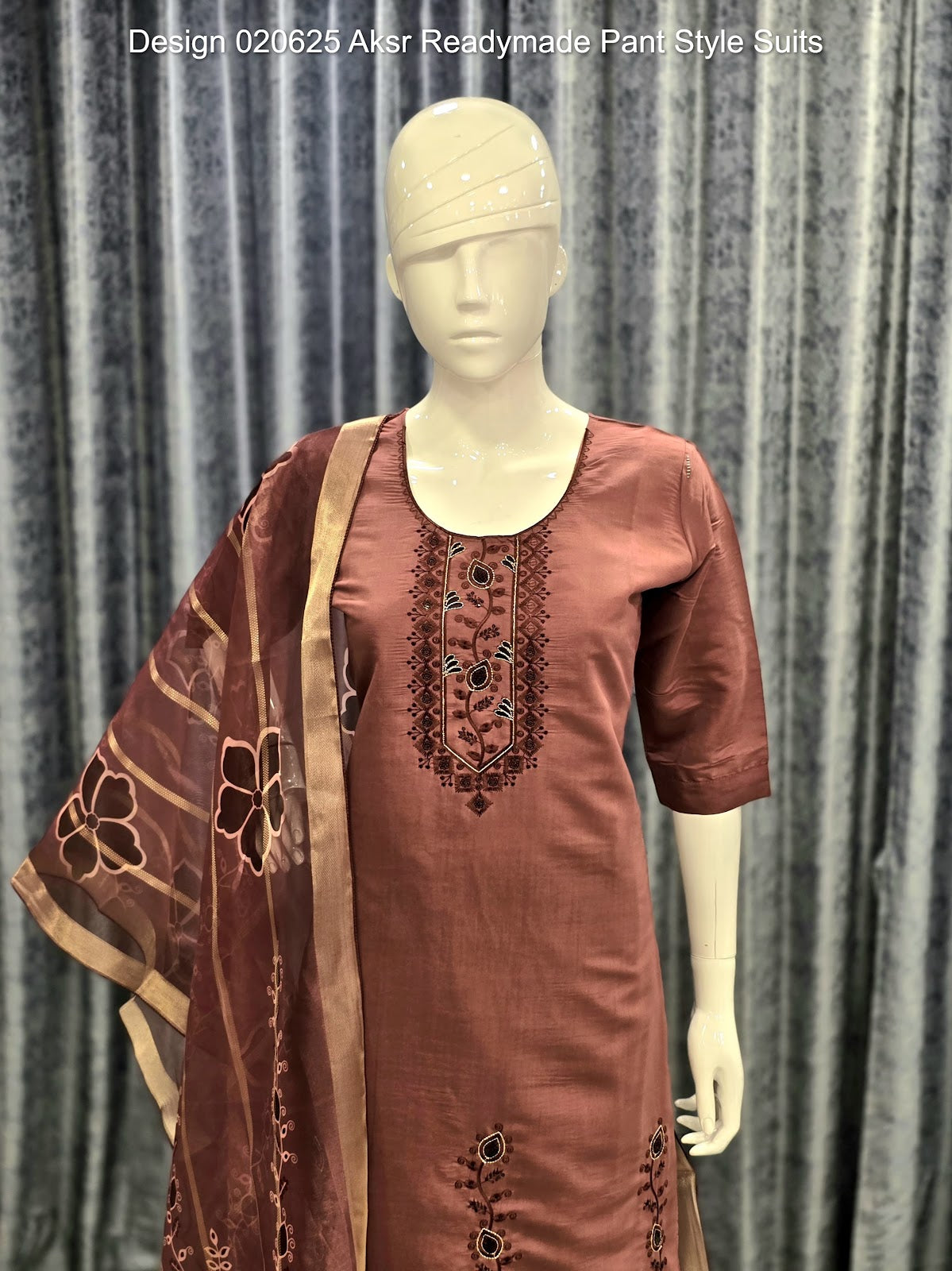 Design 020625 Aksr Roman Silk Readymade Pant Style Suits Supplier Gujarat