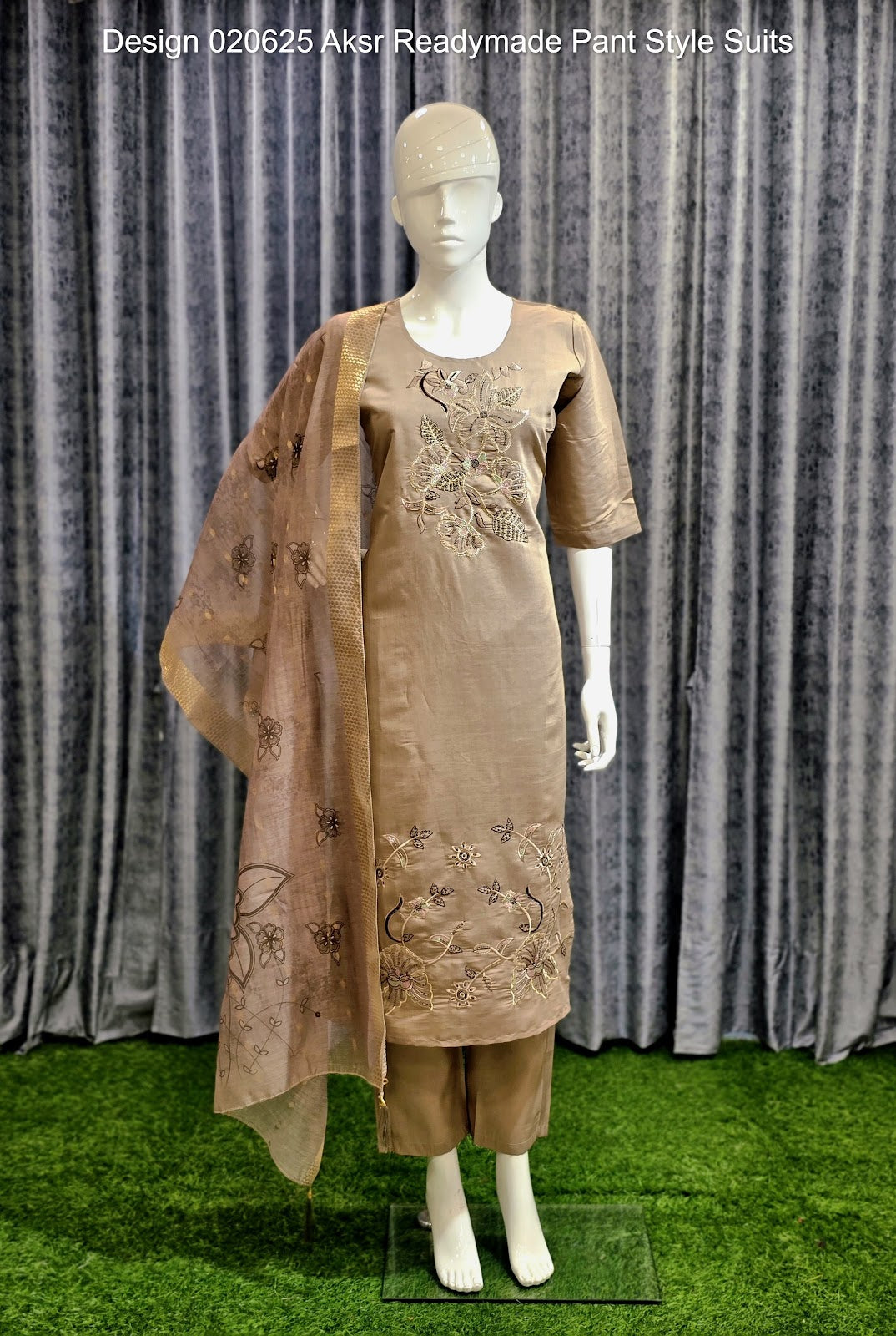 Design 020625 Aksr Roman Silk Readymade Pant Style Suits Supplier Gujarat