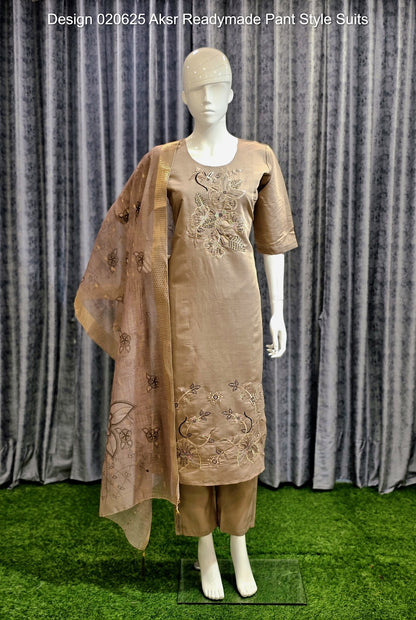 Design 020625 Aksr Roman Silk Readymade Pant Style Suits Supplier Gujarat