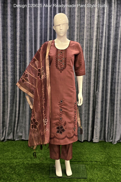 Design 020625 Aksr Roman Silk Readymade Pant Style Suits Supplier Gujarat