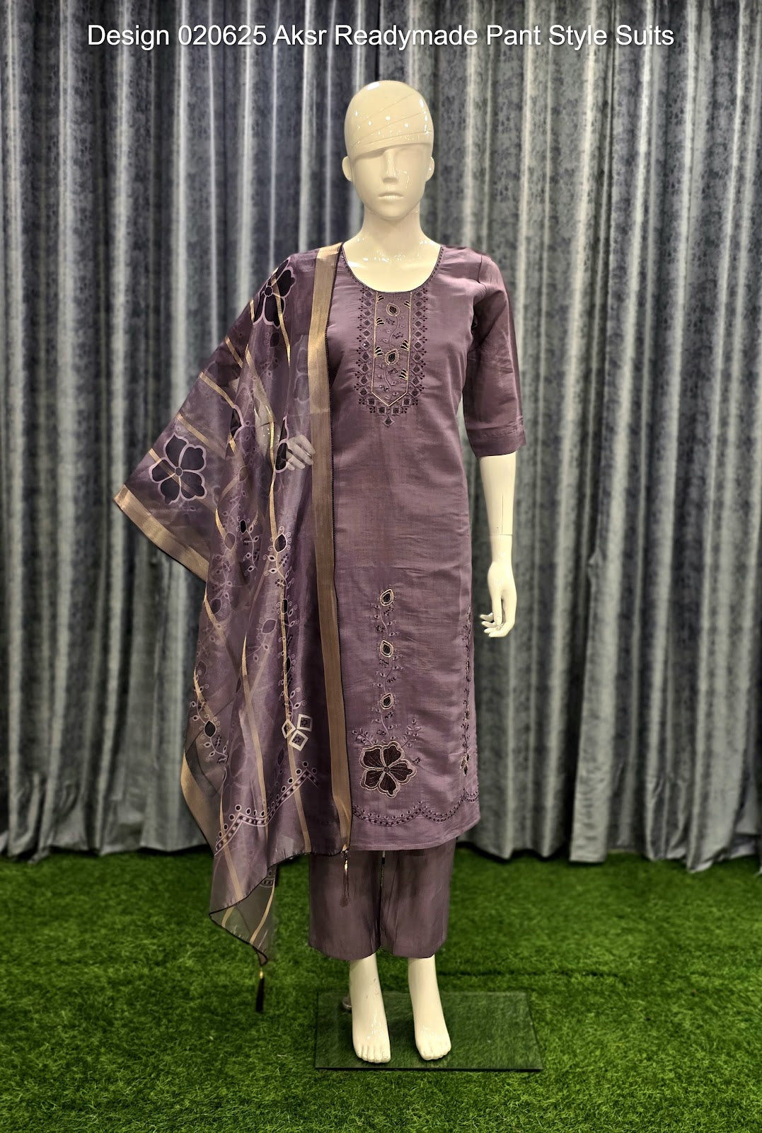 Design 020625 Aksr Roman Silk Readymade Pant Style Suits Supplier Gujarat