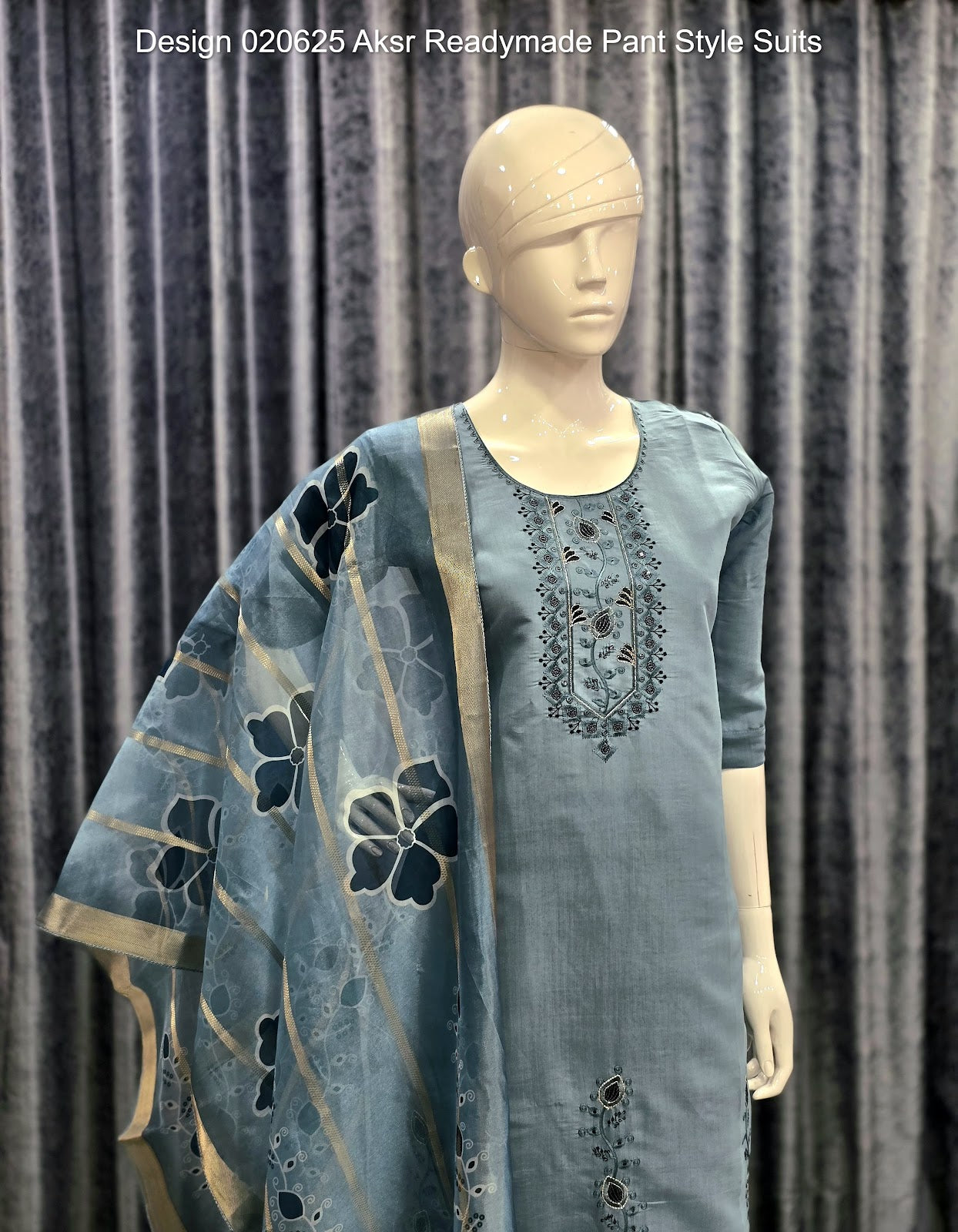 Design 020625 Aksr Roman Silk Readymade Pant Style Suits Supplier Gujarat