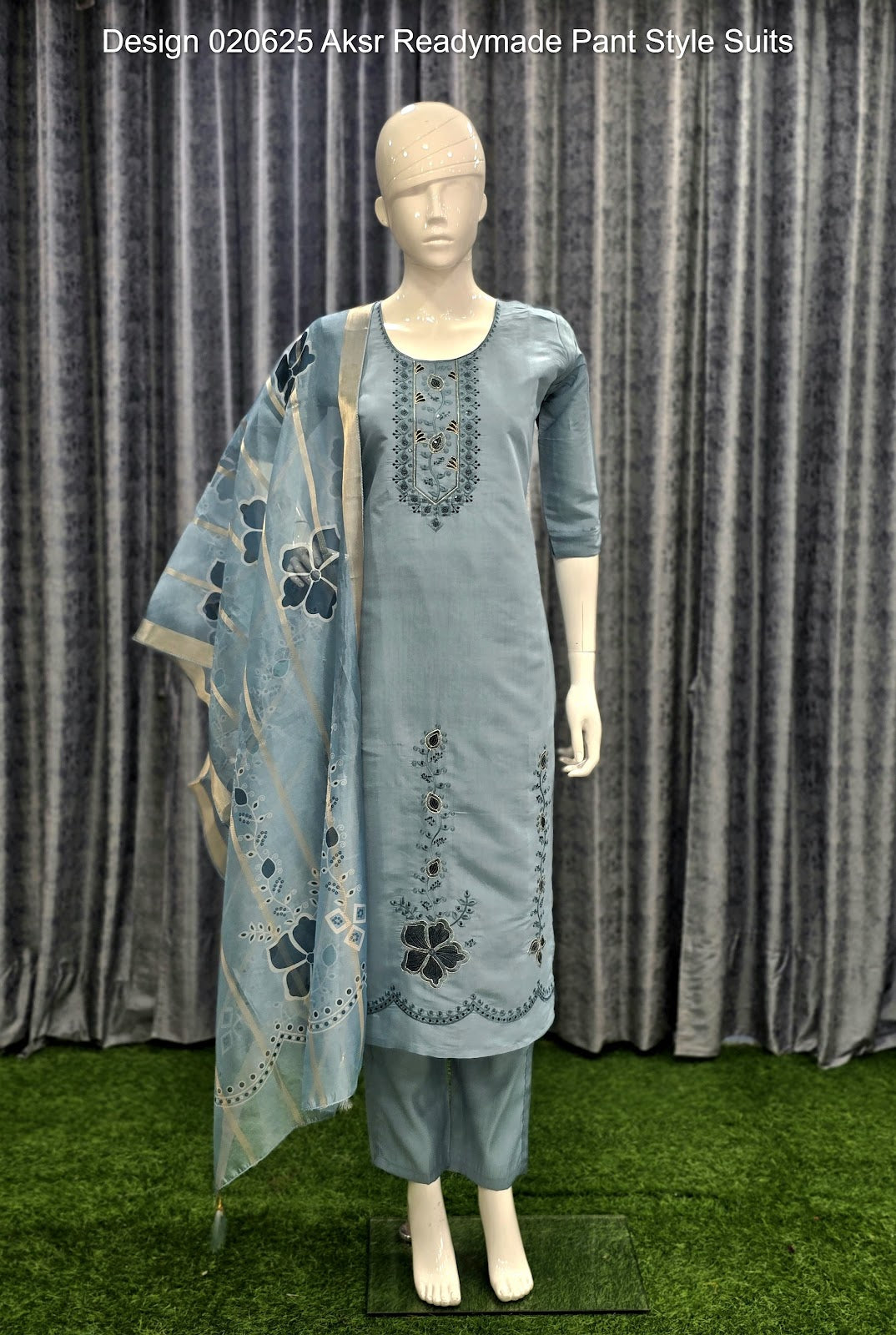 Design 020625 Aksr Roman Silk Readymade Pant Style Suits Supplier Gujarat