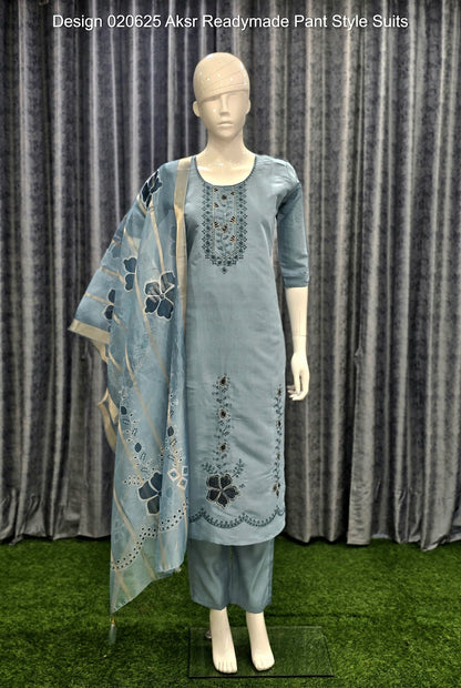 Design 020625 Aksr Roman Silk Readymade Pant Style Suits Supplier Gujarat