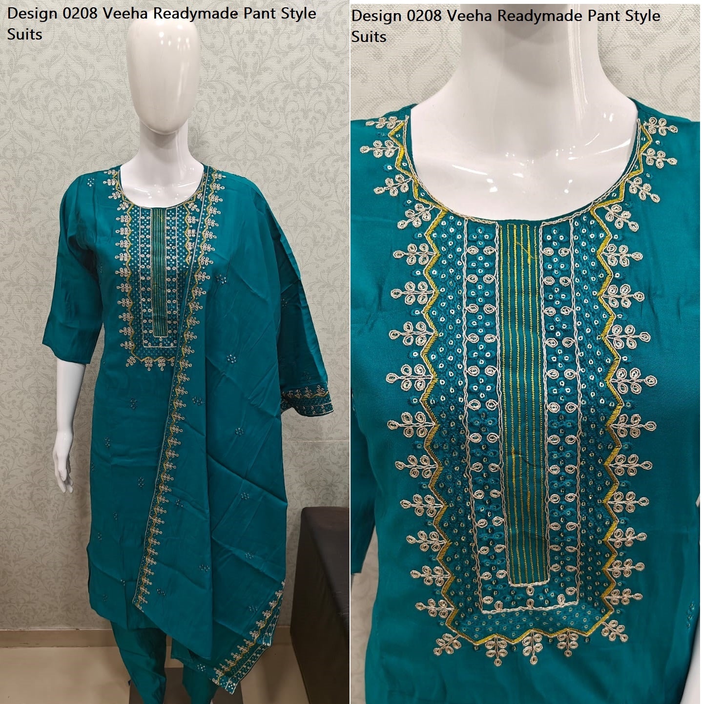 Design 0208 Veeha Roman Silk Readymade Pant Style Suits Manufacturer India