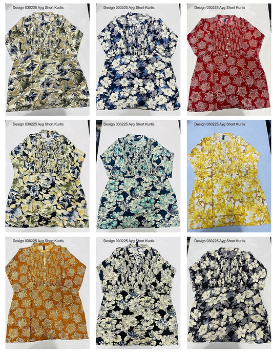 Design 030225 Ayg Rayon Foil Short Kurtis Wholesale Rate