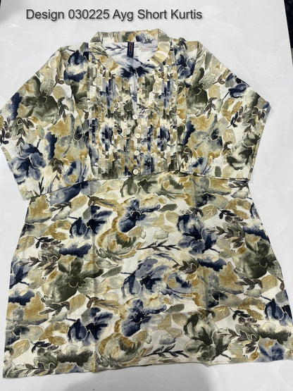 Design 030225 Ayg Rayon Foil Short Kurtis Wholesale Rate